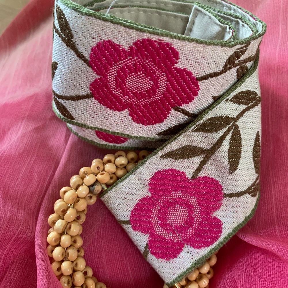New Floral Embroidered Belt with Pink Flowers